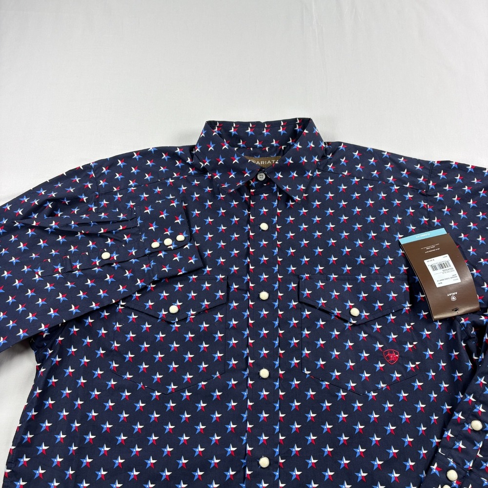 Ariat Western Shirt Mens M Blue Star Pearl Snap Up American Cowboy NEW